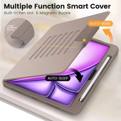 For iPad Air 11 (2024) Style B Auto Wake  /  Sleep PU Leather Tablet Case Card Holder Stand Cover with Pencil Slot