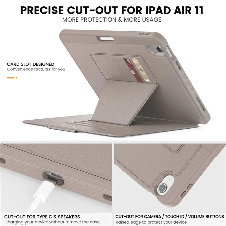 For iPad Air 11 (2024) Style B Auto Wake  /  Sleep PU Leather Tablet Case Card Holder Stand Cover with Pencil Slot