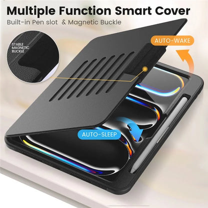 For iPad Pro 11 (2024) Style B Auto Wake  /  Sleep PU Leather Tablet Case Card Holder Stand Cover with Pencil Slot
