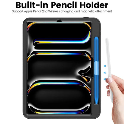 For iPad Pro 11 (2024) Style B Auto Wake  /  Sleep PU Leather Tablet Case Card Holder Stand Cover with Pencil Slot
