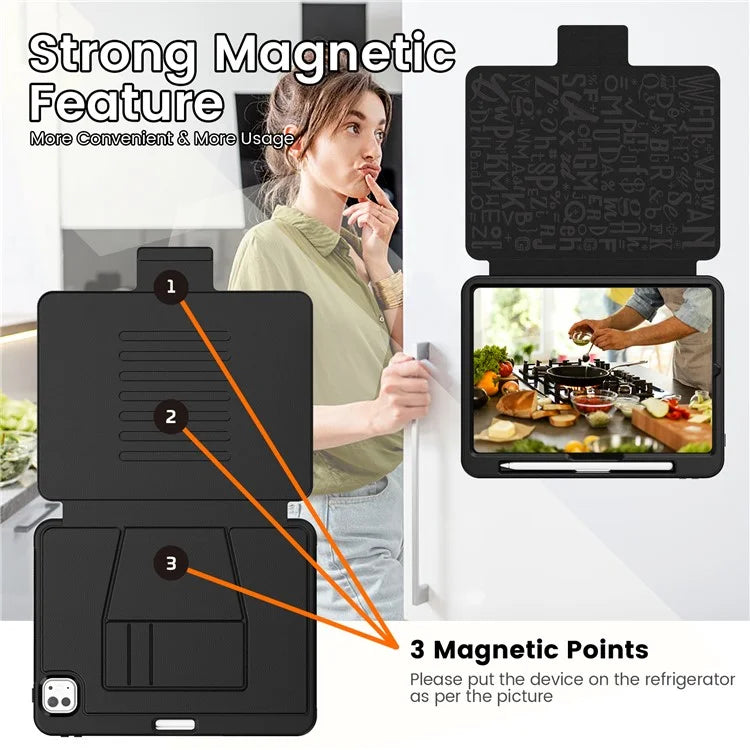 For iPad Pro 11 (2024) Style B Auto Wake  /  Sleep PU Leather Tablet Case Card Holder Stand Cover with Pencil Slot