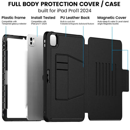 For iPad Pro 11 (2024) Style B Auto Wake  /  Sleep PU Leather Tablet Case Card Holder Stand Cover with Pencil Slot