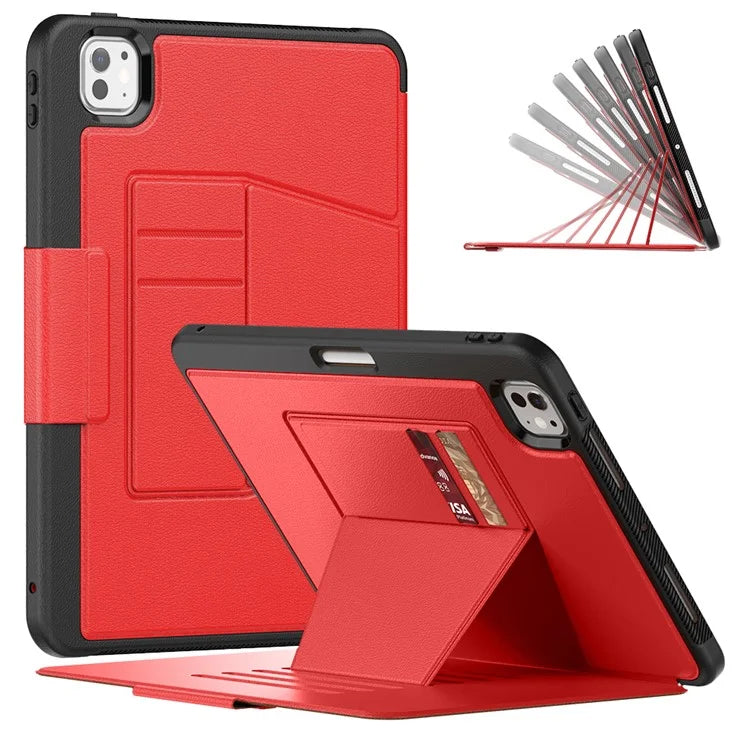 For iPad Pro 11 (2024) Style B Auto Wake  /  Sleep PU Leather Tablet Case Card Holder Stand Cover with Pencil Slot