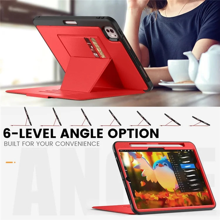 For iPad Pro 11 (2024) Style B Auto Wake  /  Sleep PU Leather Tablet Case Card Holder Stand Cover with Pencil Slot