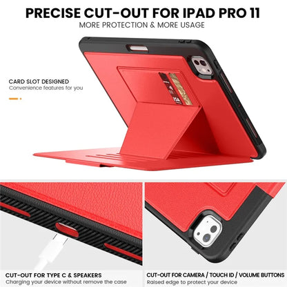 For iPad Pro 11 (2024) Style B Auto Wake  /  Sleep PU Leather Tablet Case Card Holder Stand Cover with Pencil Slot
