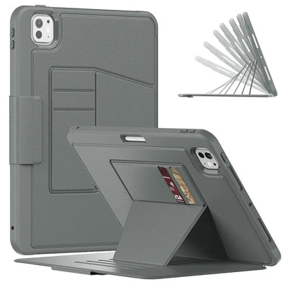 For iPad Pro 11 (2024) Style B Auto Wake  /  Sleep PU Leather Tablet Case Card Holder Stand Cover with Pencil Slot