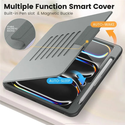 For iPad Pro 11 (2024) Style B Auto Wake  /  Sleep PU Leather Tablet Case Card Holder Stand Cover with Pencil Slot