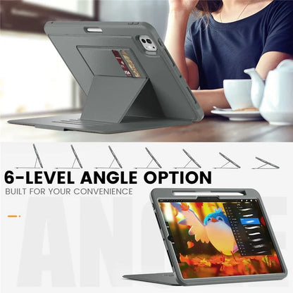 For iPad Pro 11 (2024) Style B Auto Wake  /  Sleep PU Leather Tablet Case Card Holder Stand Cover with Pencil Slot