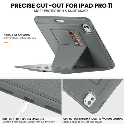 For iPad Pro 11 (2024) Style B Auto Wake  /  Sleep PU Leather Tablet Case Card Holder Stand Cover with Pencil Slot