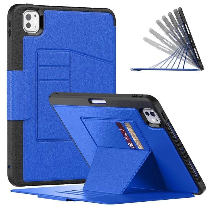 For iPad Pro 11 (2024) Style B Auto Wake  /  Sleep PU Leather Tablet Case Card Holder Stand Cover with Pencil Slot