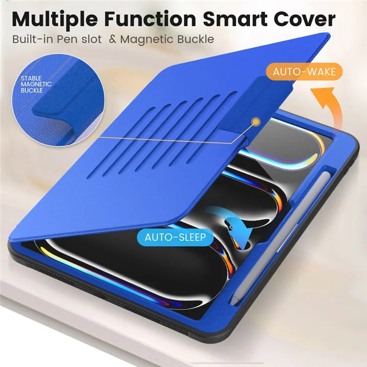 For iPad Pro 11 (2024) Style B Auto Wake  /  Sleep PU Leather Tablet Case Card Holder Stand Cover with Pencil Slot