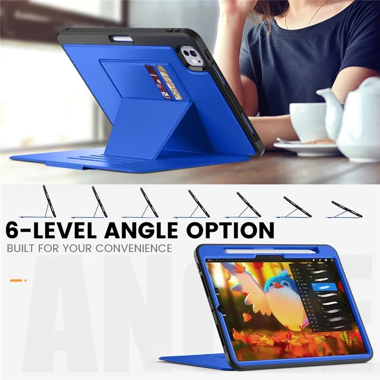 For iPad Pro 11 (2024) Style B Auto Wake  /  Sleep PU Leather Tablet Case Card Holder Stand Cover with Pencil Slot
