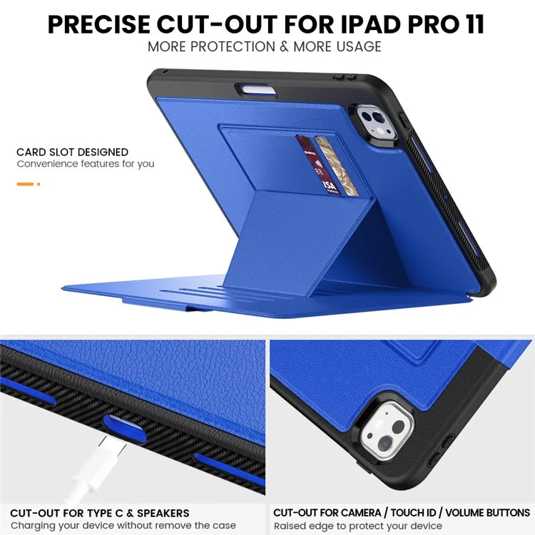 For iPad Pro 11 (2024) Style B Auto Wake  /  Sleep PU Leather Tablet Case Card Holder Stand Cover with Pencil Slot