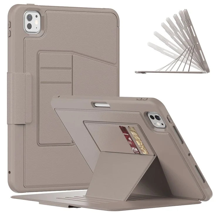 For iPad Pro 11 (2024) Style B Auto Wake  /  Sleep PU Leather Tablet Case Card Holder Stand Cover with Pencil Slot
