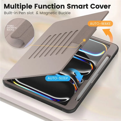 For iPad Pro 11 (2024) Style B Auto Wake  /  Sleep PU Leather Tablet Case Card Holder Stand Cover with Pencil Slot