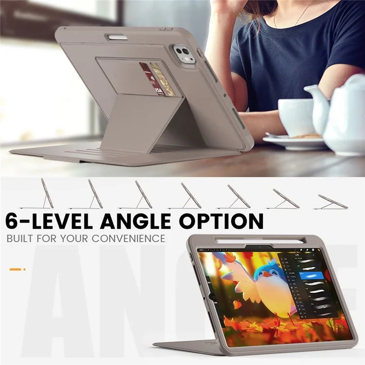 For iPad Pro 11 (2024) Style B Auto Wake  /  Sleep PU Leather Tablet Case Card Holder Stand Cover with Pencil Slot