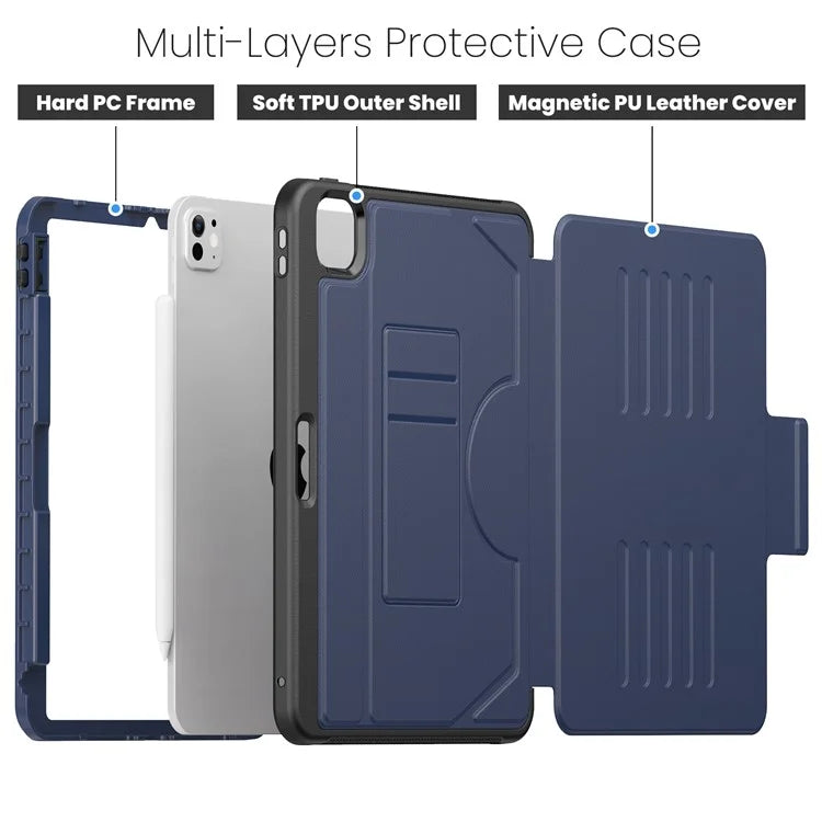 For iPad Pro 11 (2024) PU Leather Tablet Case Card Holder Auto Wake  /  Sleep Stand Cover with Pencil Slot