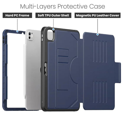 For iPad Pro 11 (2024) PU Leather Tablet Case Card Holder Auto Wake  /  Sleep Stand Cover with Pencil Slot
