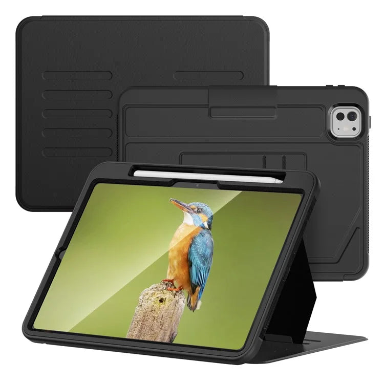 For iPad Pro 11 (2024) PU Leather Tablet Case Card Holder Auto Wake  /  Sleep Stand Cover with Pencil Slot