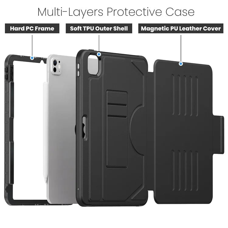 For iPad Pro 11 (2024) PU Leather Tablet Case Card Holder Auto Wake  /  Sleep Stand Cover with Pencil Slot