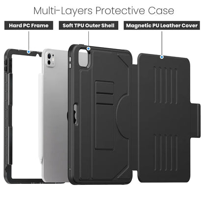 For iPad Pro 11 (2024) PU Leather Tablet Case Card Holder Auto Wake  /  Sleep Stand Cover with Pencil Slot