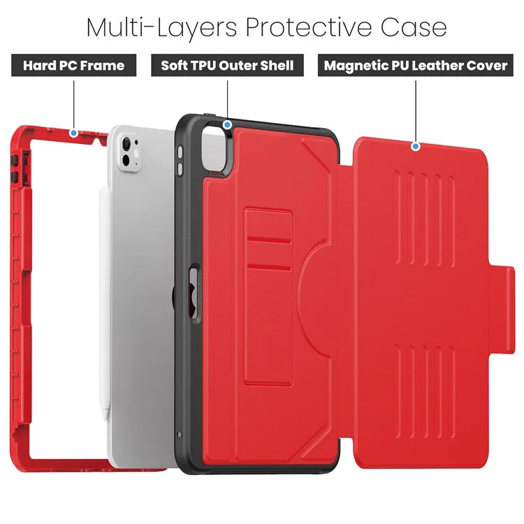 For iPad Pro 11 (2024) PU Leather Tablet Case Card Holder Auto Wake  /  Sleep Stand Cover with Pencil Slot