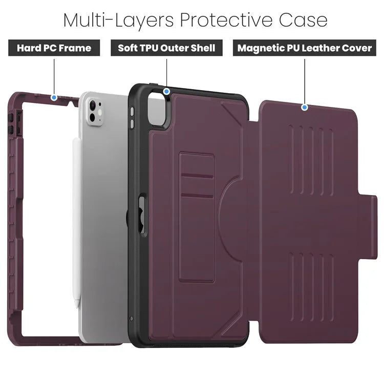 For iPad Pro 11 (2024) PU Leather Tablet Case Card Holder Auto Wake  /  Sleep Stand Cover with Pencil Slot