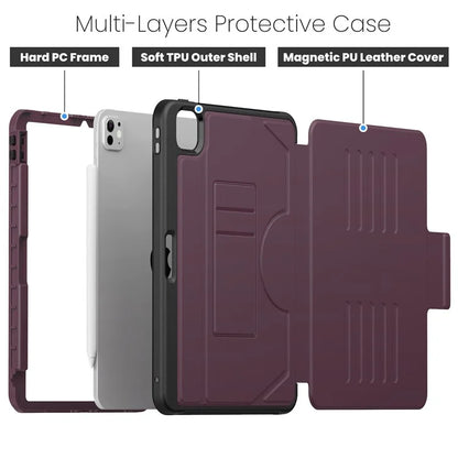 For iPad Pro 11 (2024) PU Leather Tablet Case Card Holder Auto Wake  /  Sleep Stand Cover with Pencil Slot