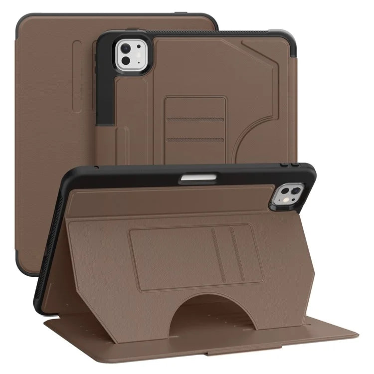 For iPad Pro 11 (2024) PU Leather Tablet Case Card Holder Auto Wake  /  Sleep Stand Cover with Pencil Slot