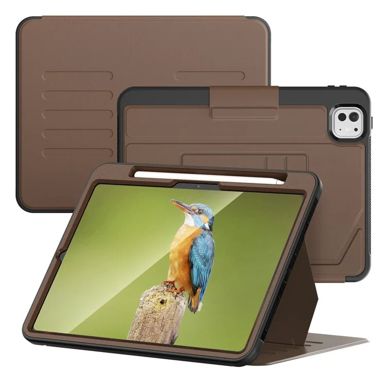 For iPad Pro 11 (2024) PU Leather Tablet Case Card Holder Auto Wake  /  Sleep Stand Cover with Pencil Slot
