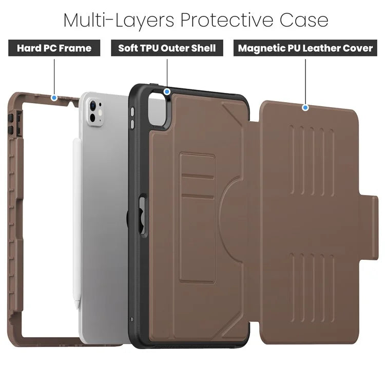 For iPad Pro 11 (2024) PU Leather Tablet Case Card Holder Auto Wake  /  Sleep Stand Cover with Pencil Slot