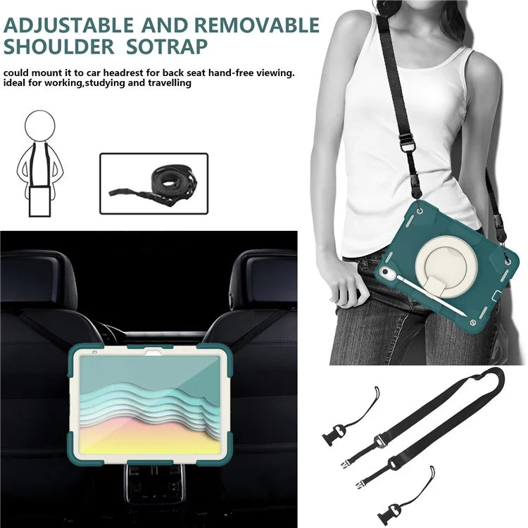 For iPad Air 11 (2024) Protective Case PC+Silicone Tablet Cover with Shoulder Strap