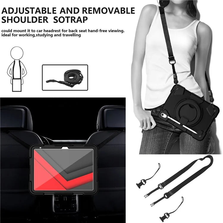 For iPad Air 11 (2024) Protective Case PC+Silicone Tablet Cover with Shoulder Strap