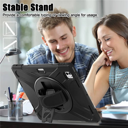 For iPad Pro 11 (2024) Case 360 Degree Rotary Hand Strap TPU+PC+Silicone Kickstand Tablet Cover