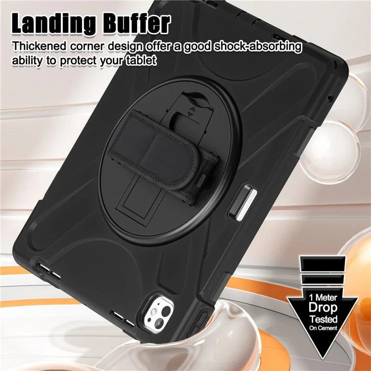For iPad Pro 11 (2024) Case 360 Degree Rotary Hand Strap TPU+PC+Silicone Kickstand Tablet Cover