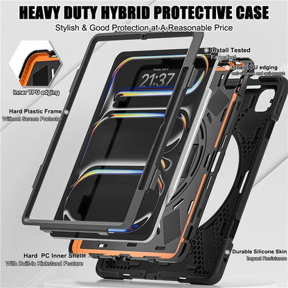 For iPad Pro 11 (2024) Case 360 Degree Rotary Hand Strap TPU+PC+Silicone Kickstand Tablet Cover