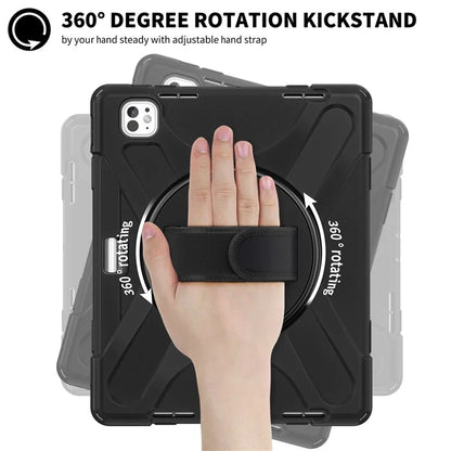 For iPad Pro 11 (2024) Case 360 Degree Rotary Hand Strap TPU+PC+Silicone Kickstand Tablet Cover