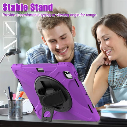 For iPad Pro 11 (2024) Case 360 Degree Rotary Hand Strap TPU+PC+Silicone Kickstand Tablet Cover
