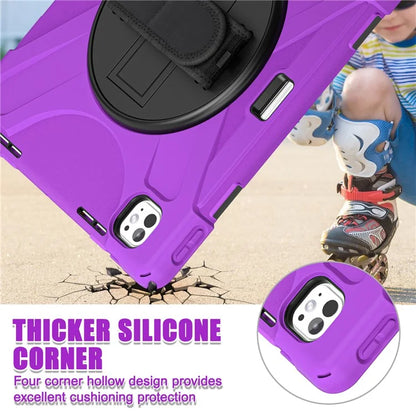 For iPad Pro 11 (2024) Case 360 Degree Rotary Hand Strap TPU+PC+Silicone Kickstand Tablet Cover