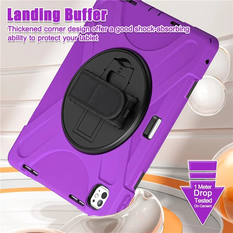 For iPad Pro 11 (2024) Case 360 Degree Rotary Hand Strap TPU+PC+Silicone Kickstand Tablet Cover