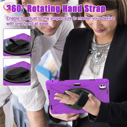 For iPad Pro 11 (2024) Case 360 Degree Rotary Hand Strap TPU+PC+Silicone Kickstand Tablet Cover