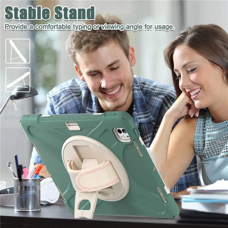 For iPad Pro 11 (2024) Case 360 Degree Rotary Hand Strap TPU+PC+Silicone Kickstand Tablet Cover