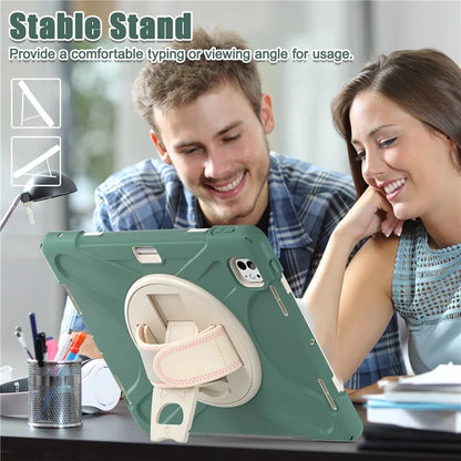 For iPad Pro 11 (2024) Case 360 Degree Rotary Hand Strap TPU+PC+Silicone Kickstand Tablet Cover