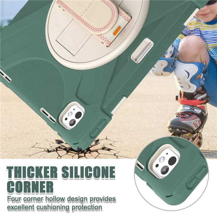 For iPad Pro 11 (2024) Case 360 Degree Rotary Hand Strap TPU+PC+Silicone Kickstand Tablet Cover