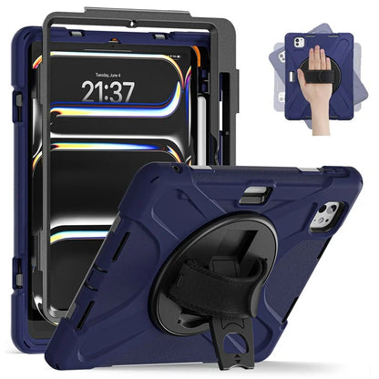 For iPad Pro 11 (2024) Case 360 Degree Rotary Hand Strap TPU+PC+Silicone Kickstand Tablet Cover