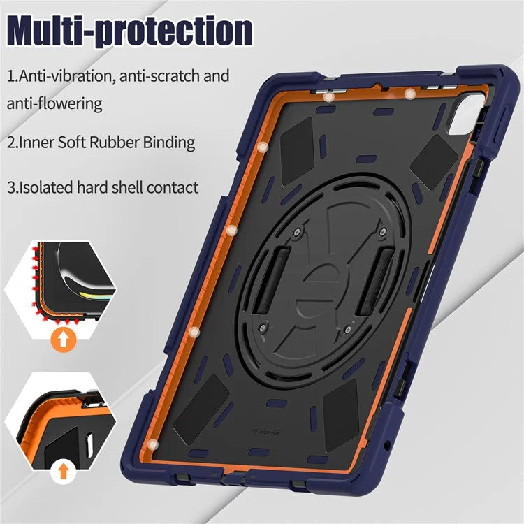 For iPad Pro 11 (2024) Case 360 Degree Rotary Hand Strap TPU+PC+Silicone Kickstand Tablet Cover