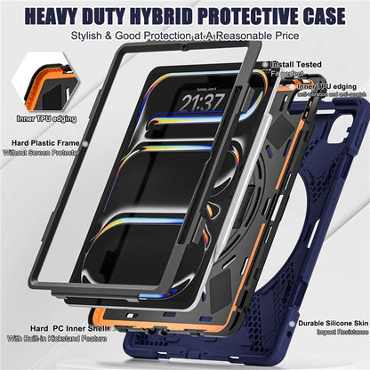 For iPad Pro 11 (2024) Case 360 Degree Rotary Hand Strap TPU+PC+Silicone Kickstand Tablet Cover