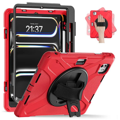 For iPad Pro 11 (2024) Case 360 Degree Rotary Hand Strap TPU+PC+Silicone Kickstand Tablet Cover