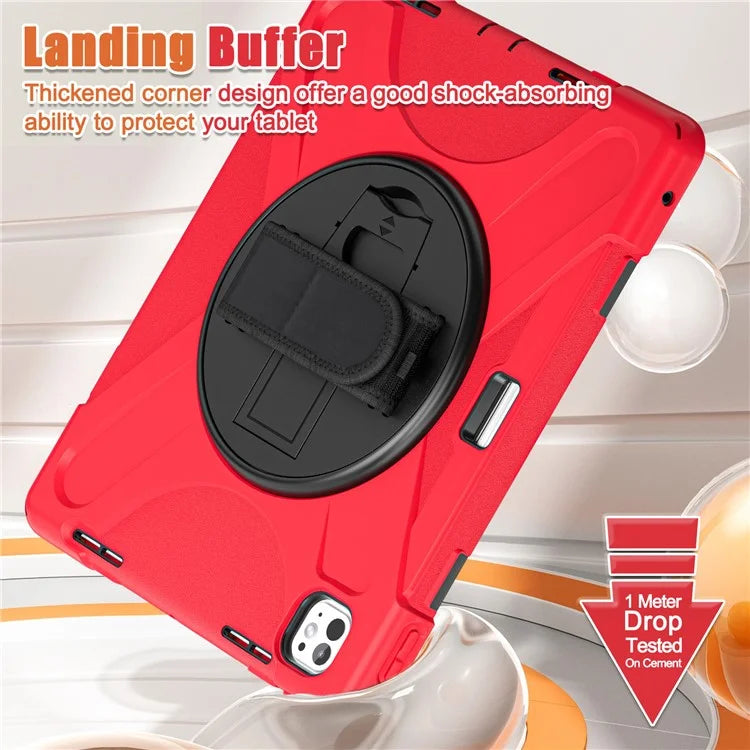For iPad Pro 11 (2024) Case 360 Degree Rotary Hand Strap TPU+PC+Silicone Kickstand Tablet Cover