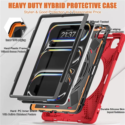 For iPad Pro 11 (2024) Case 360 Degree Rotary Hand Strap TPU+PC+Silicone Kickstand Tablet Cover